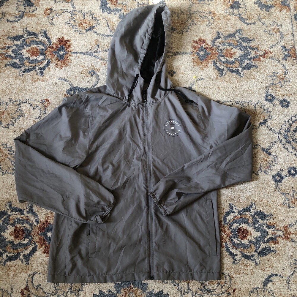 Billabong Jacket Mens Medium Gray Zip Up Hooded Lightweight Outerwear
